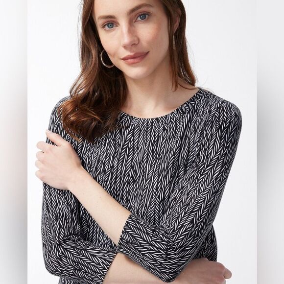 Chicos Zenergy Tunic Top Black White Soft French Terry 3/4 Sleeve Size 1 Medium - Picture 3 of 12